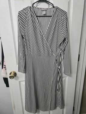 H&M Black and White Striped Wrap Dress